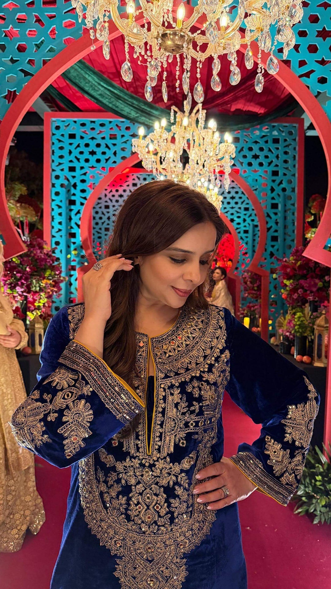 Royal Blue Velvet Aaina Kaftan