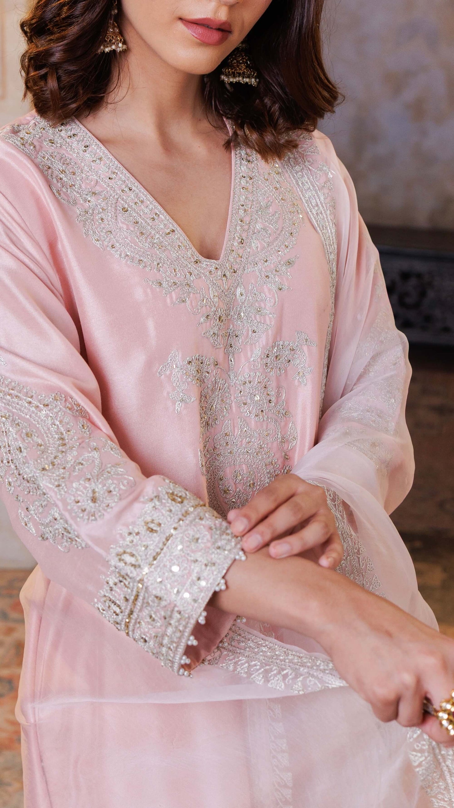 Blush Pink Rohini Kurta with Farshi Salwar