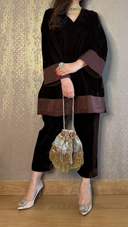 Chocolate Brown velvet Co-ord Set