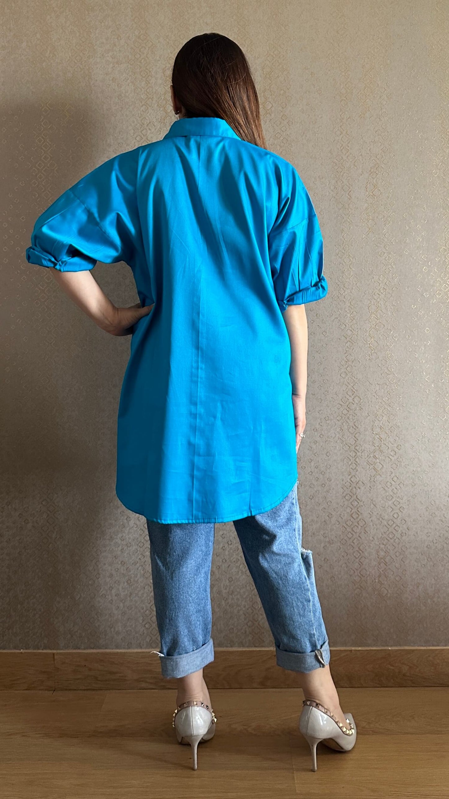 Minty Blue Oversized Cotton Shirt