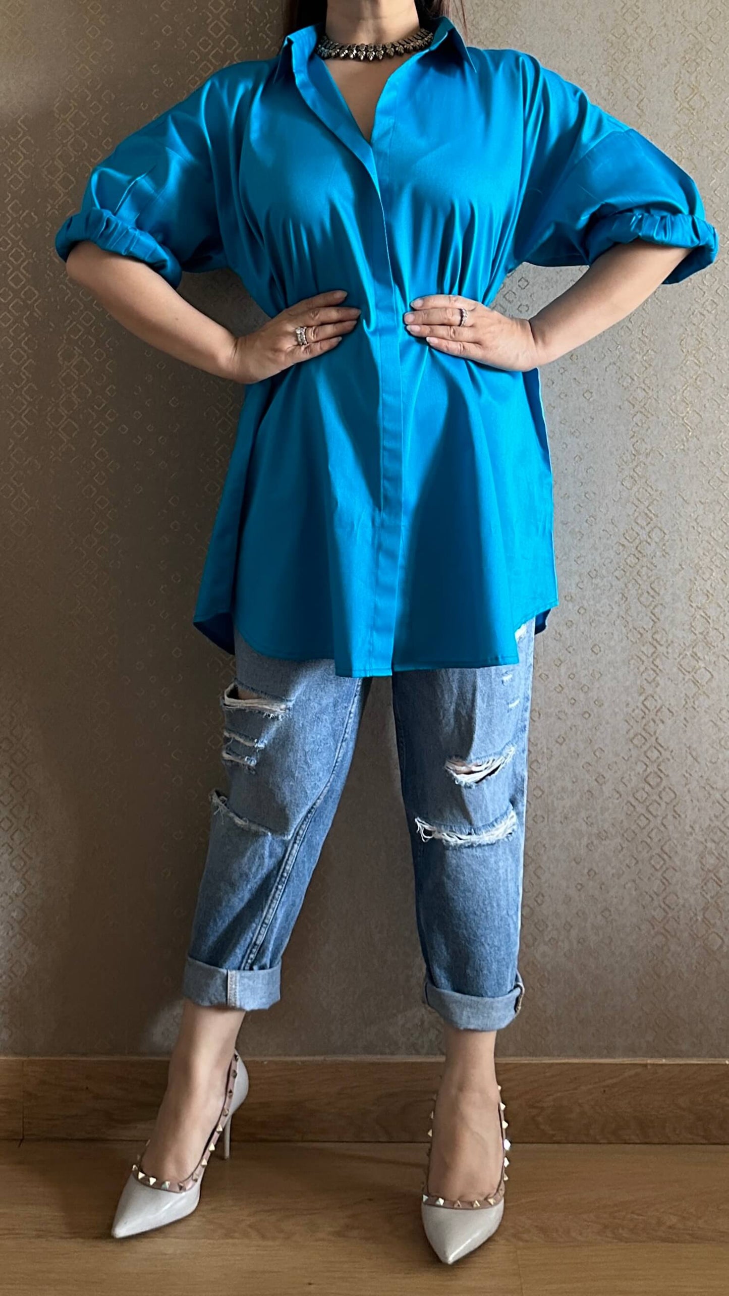 Minty Blue Oversized Cotton Shirt