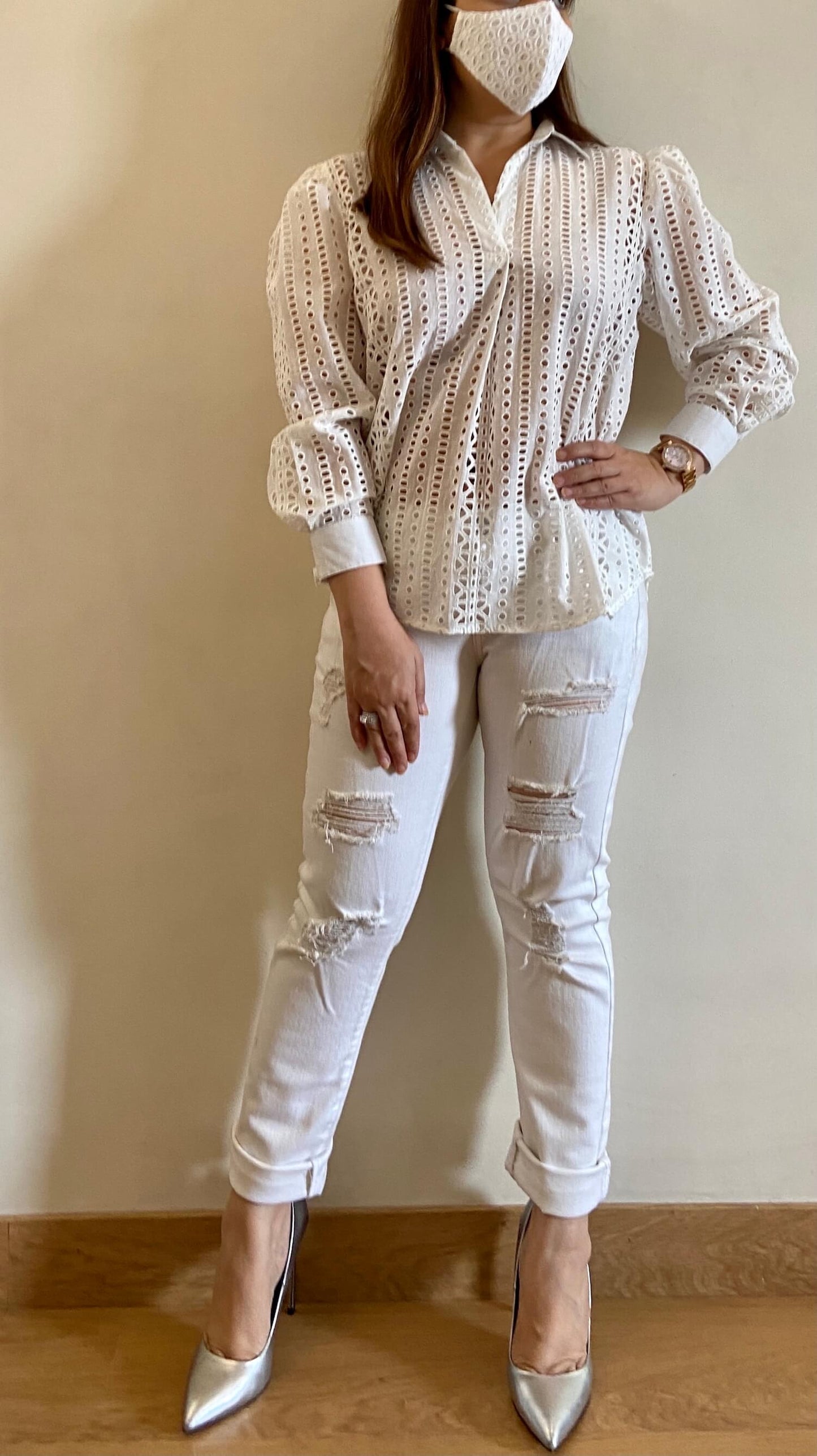 Pearl White Cutwork Short Shirt - kylee
