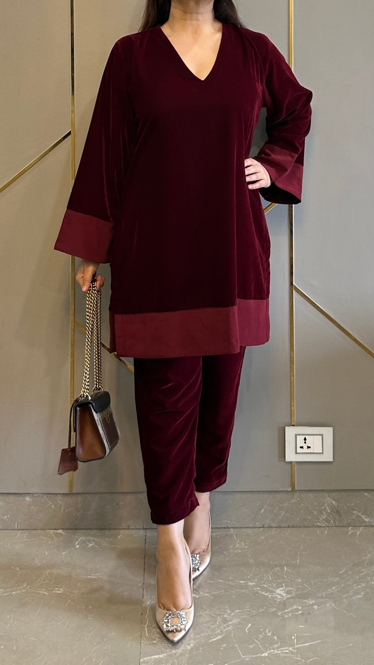 Maroon Velvet Co-ord Set