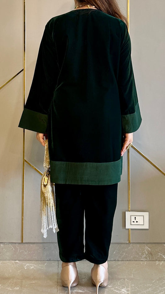 Bottle Green Velvet Co-ord Set