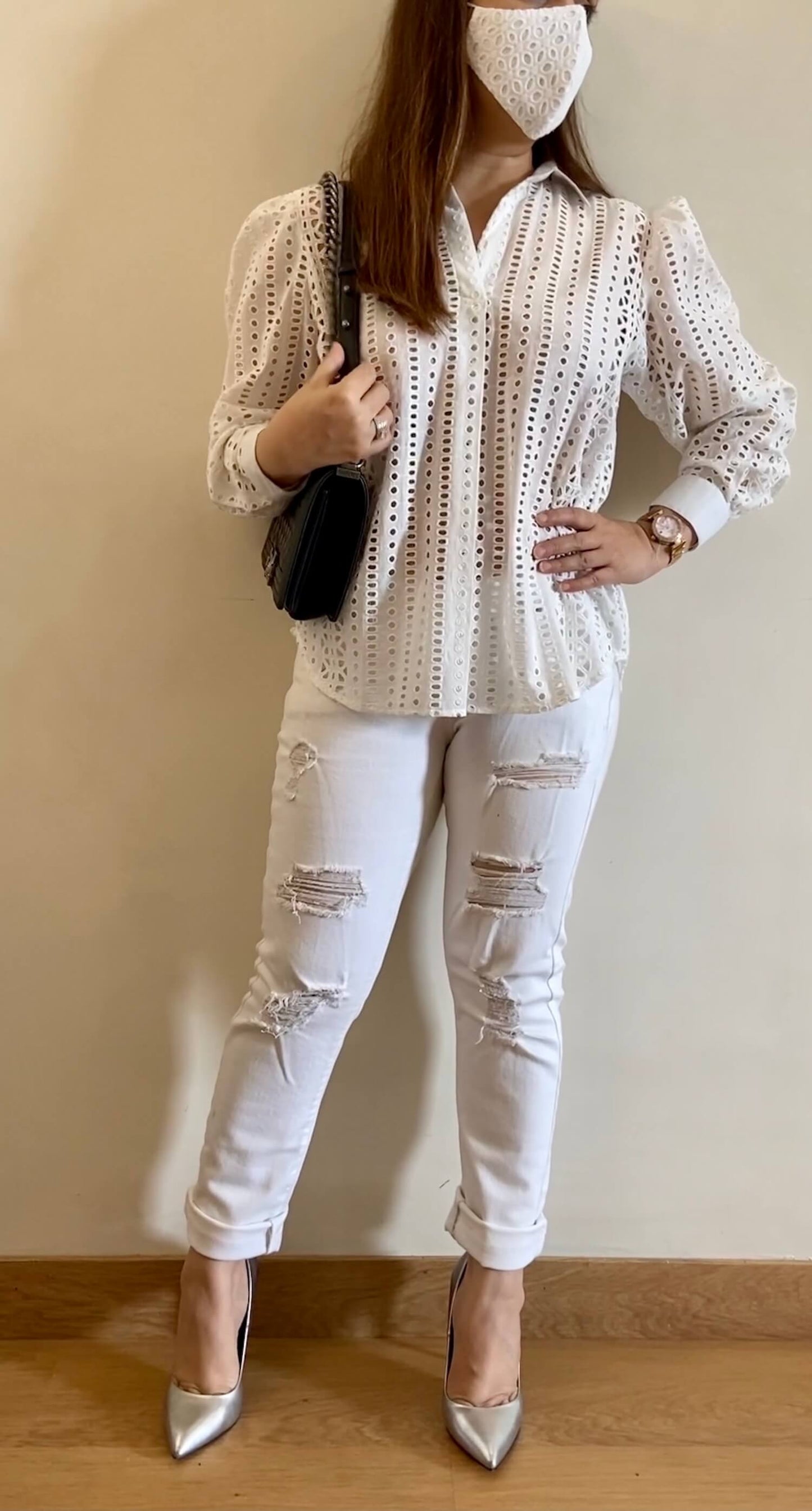 Pearl White Cutwork Short Shirt - kylee