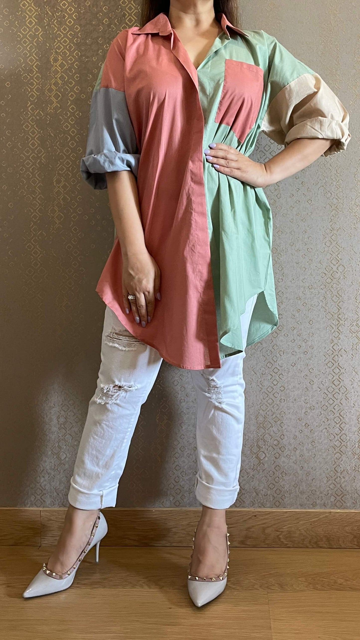 Colour Block Oversized Shirt