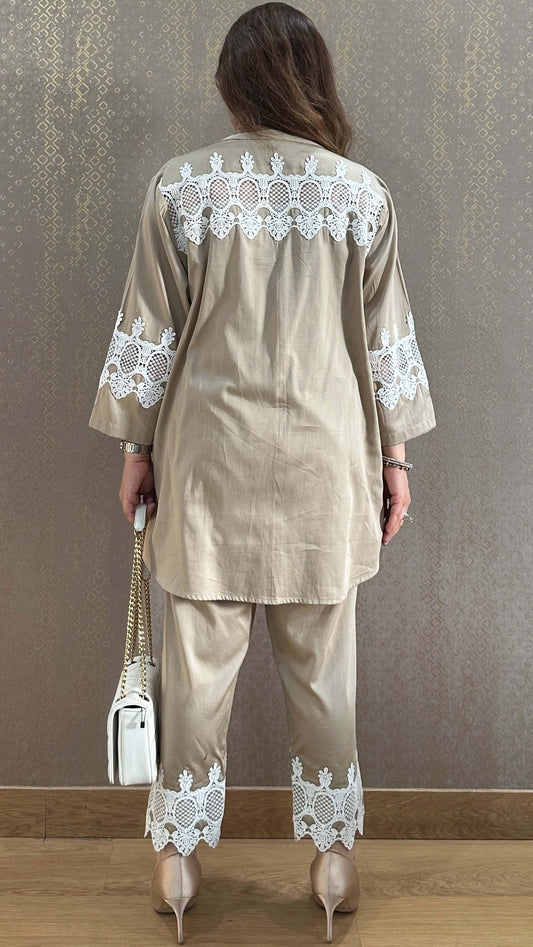 Mocha French Lace Cotton Co-ord Set