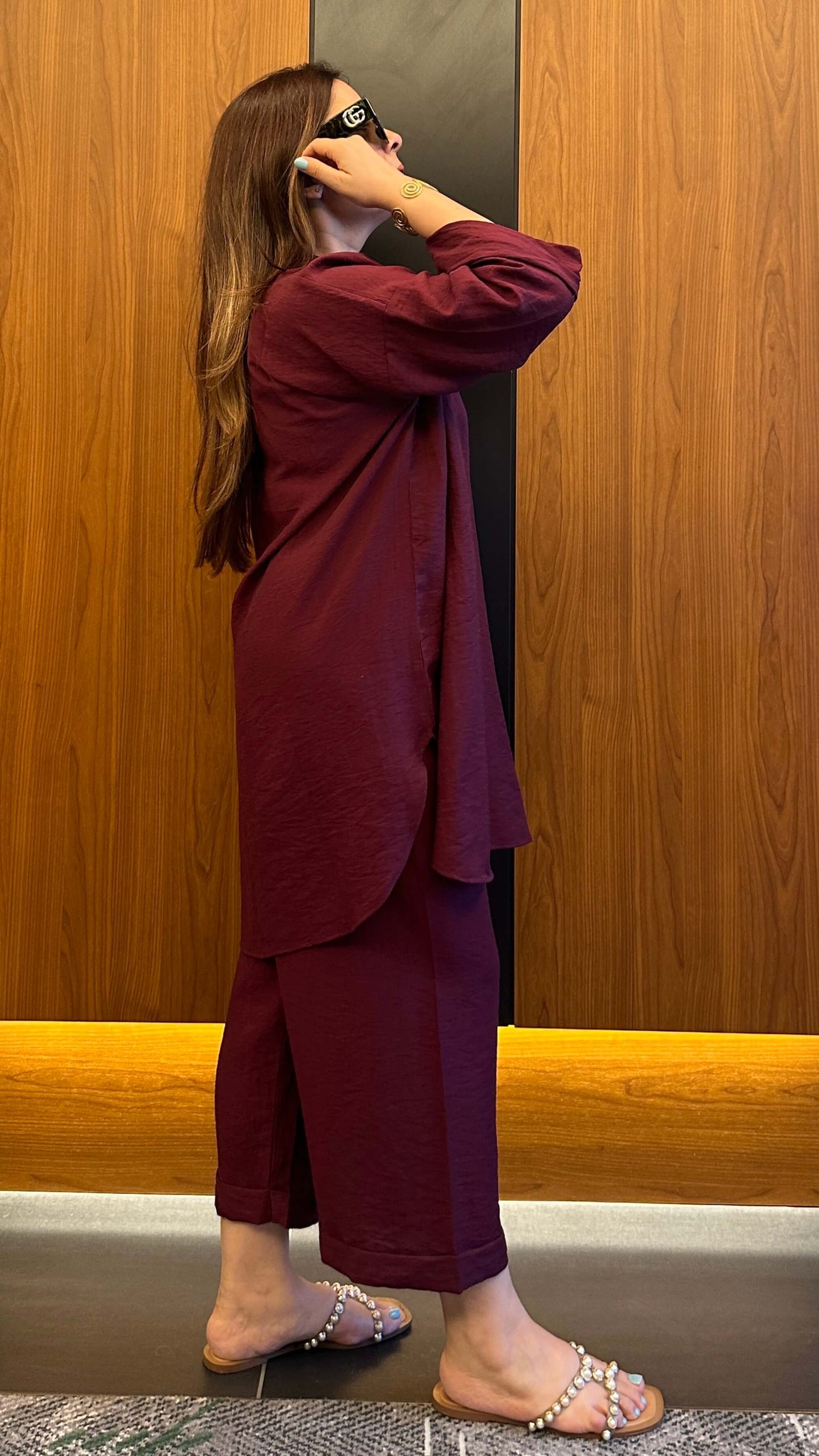 Wine Red Linen Co-ord Set