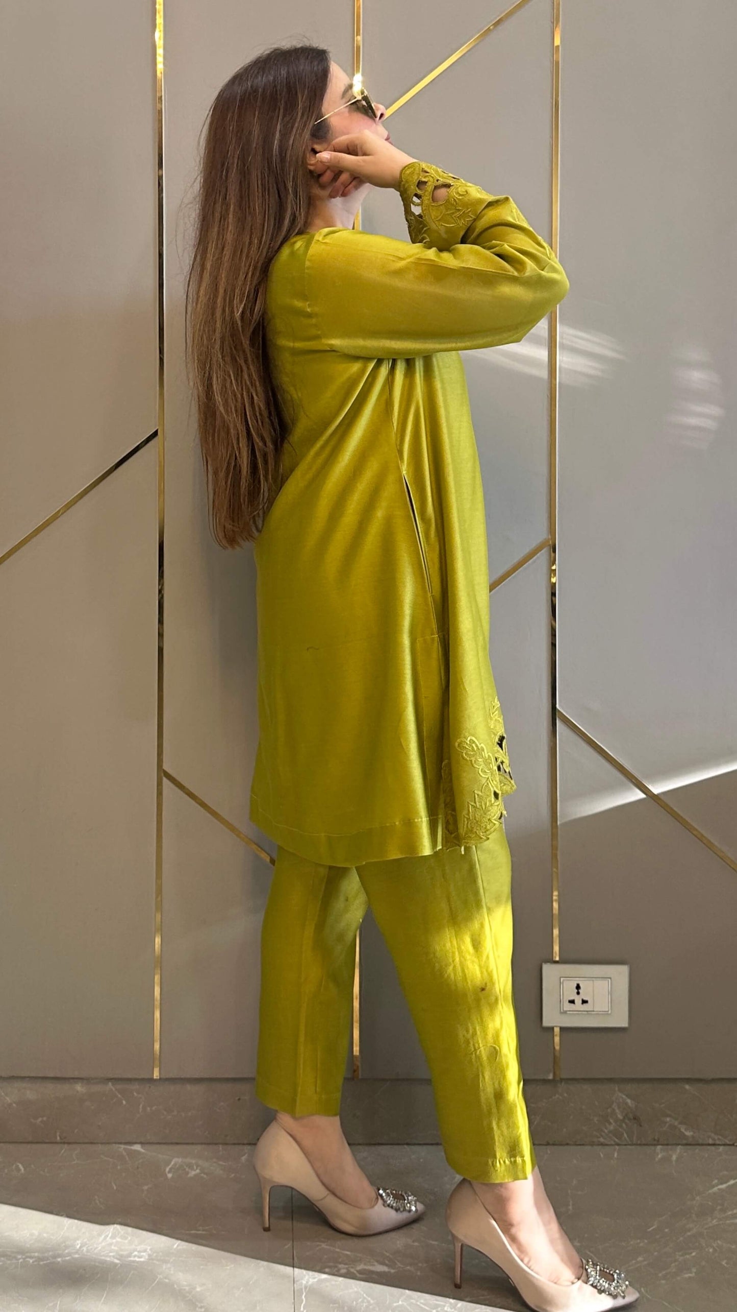 Green Ochre Raya Chanderi Co-ord Set with Optional Dupatta