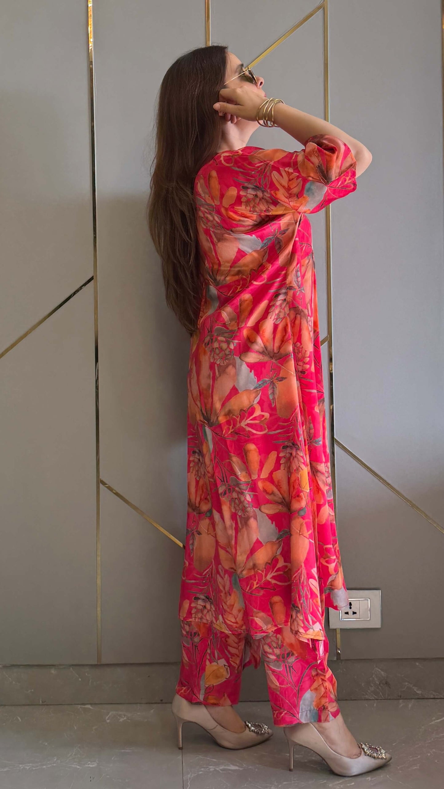 Red Malaga High Low Crepe Co-ord