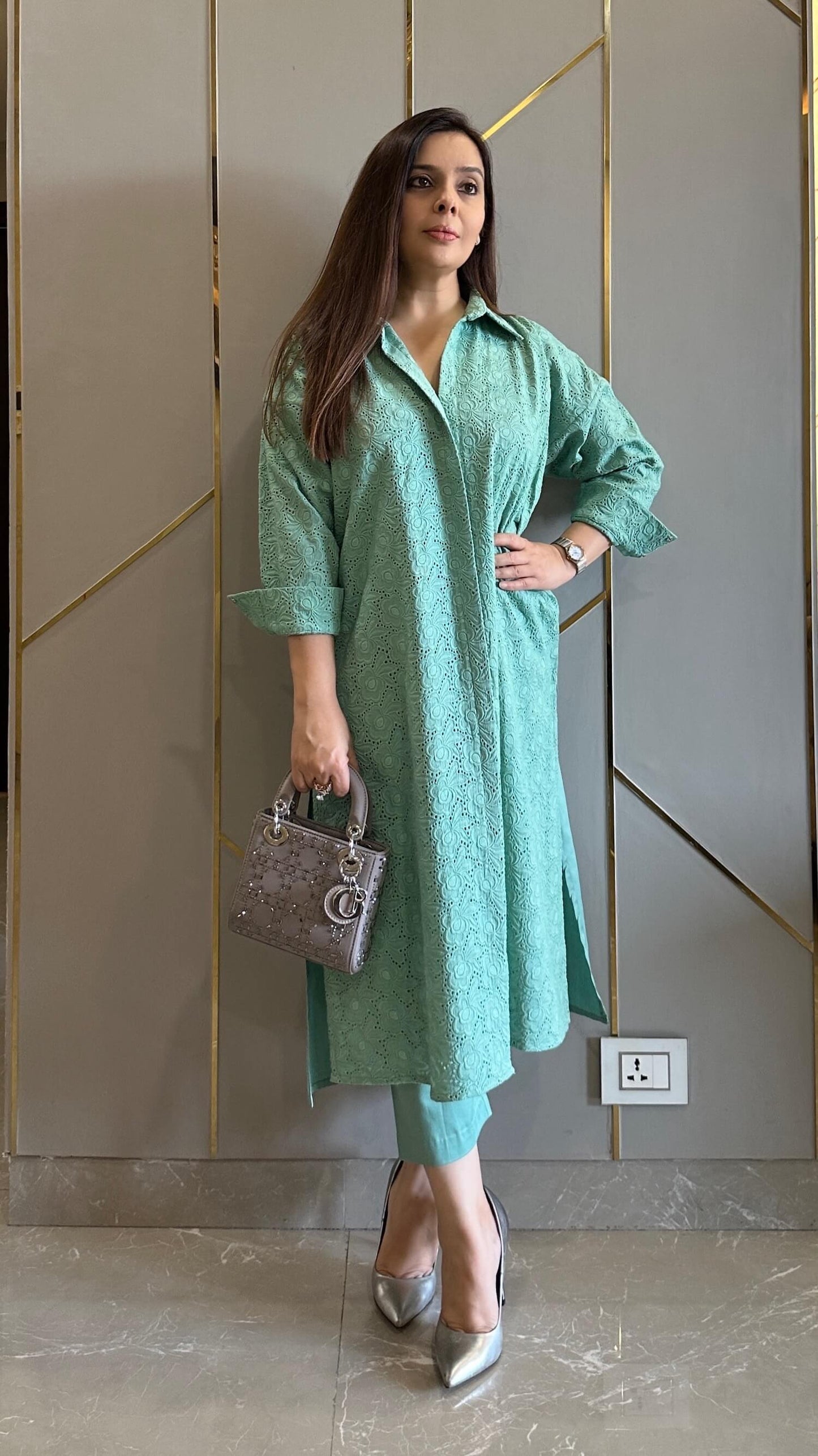Pastel Green Cotton Cutwork Co-ord Set