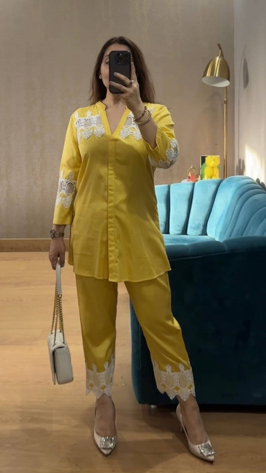 Lemon French Lace Cotton Co-ord Set