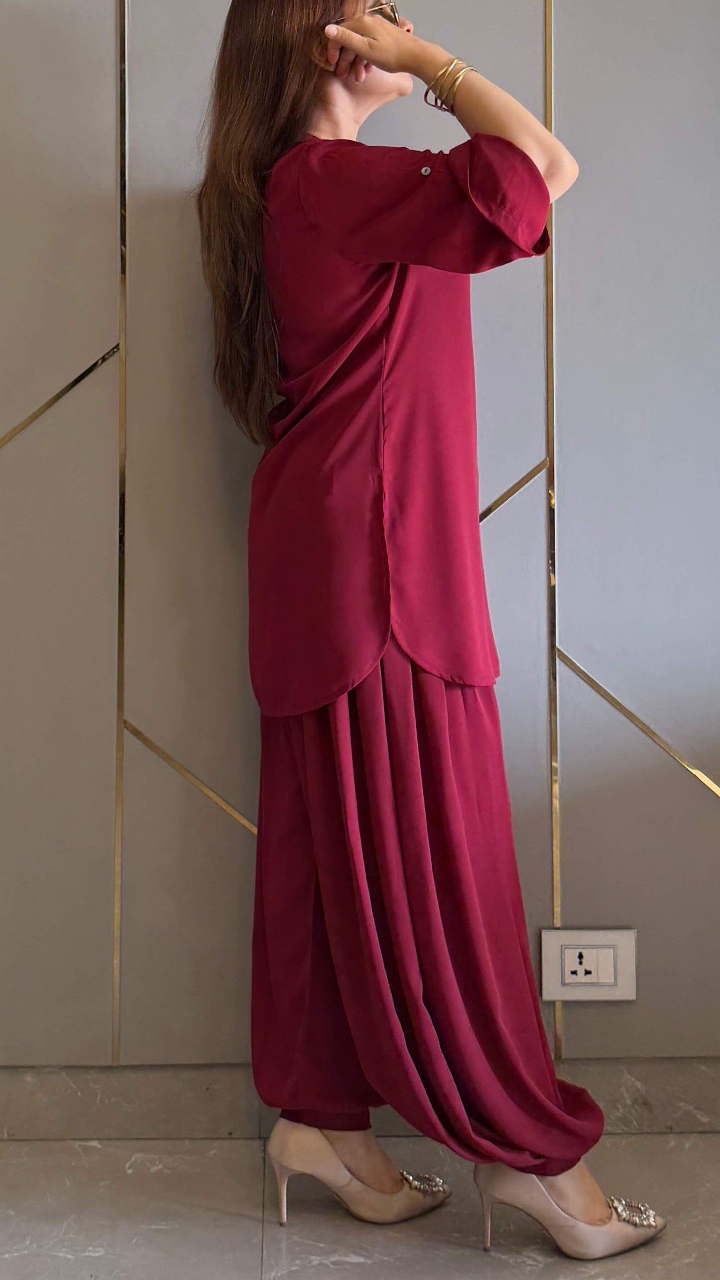 Maroon Royal Ivy Balloon Co-ord Set