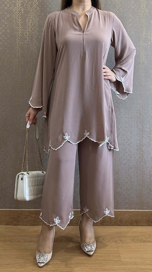 Mocha Aisha Embroidered Co-ord Set