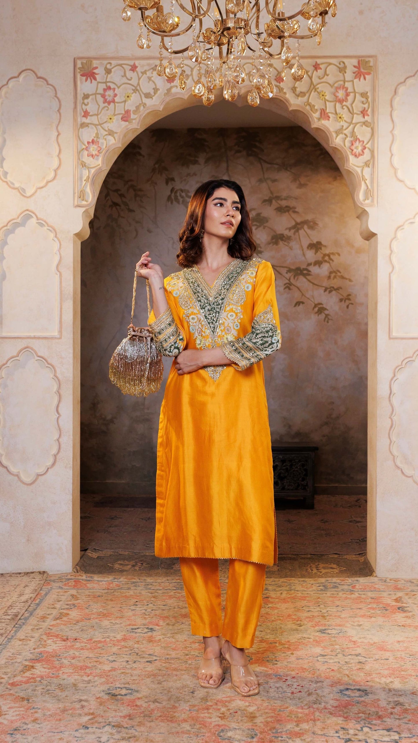 Mustard Mehr Chanderi Silk Suit