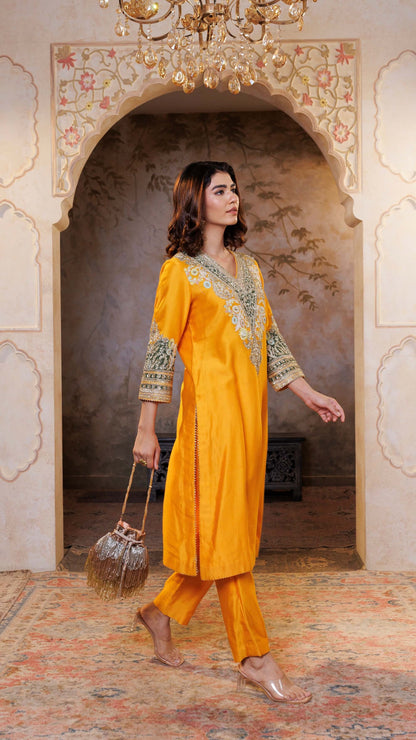 Mustard Mehr Chanderi Silk Suit
