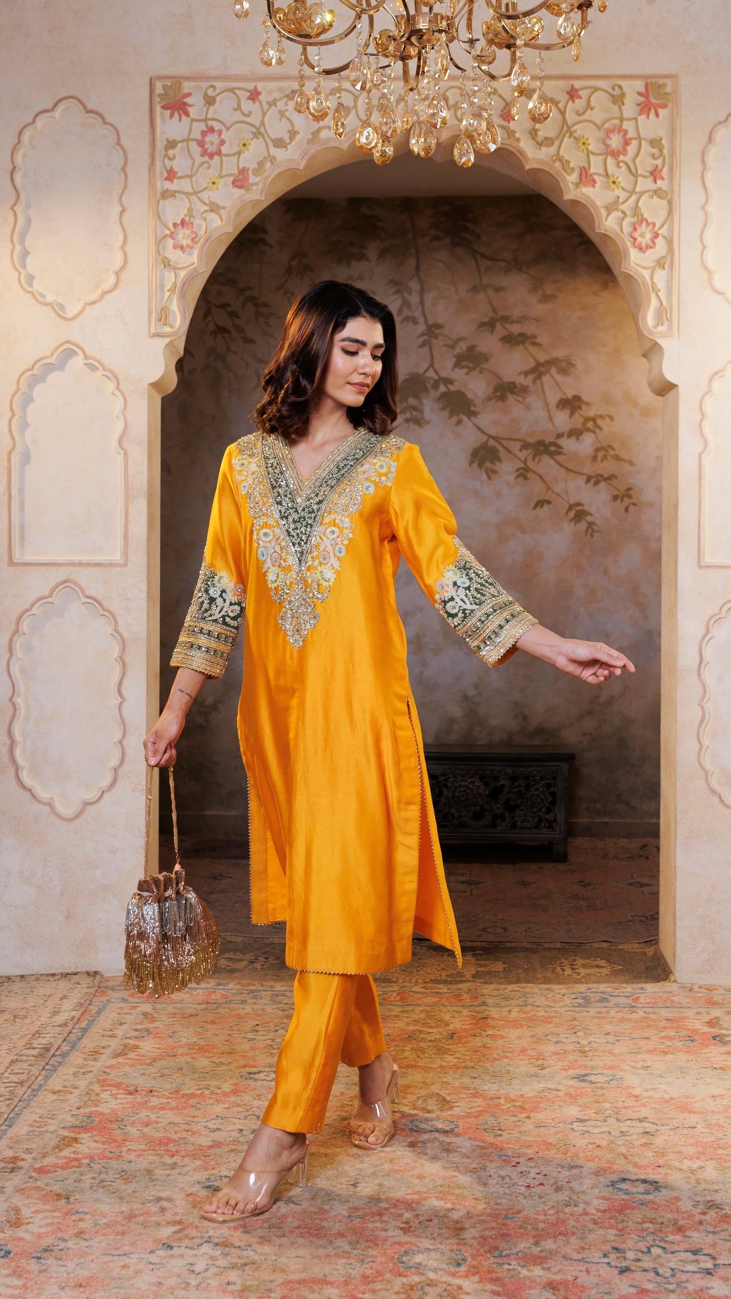 Mustard Mehr Chanderi Silk Suit