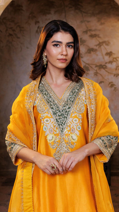 Mustard Mehr Chanderi Silk Suit