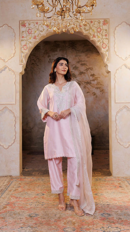 Baby Pink Suhana Kurta with Embroidered Pants