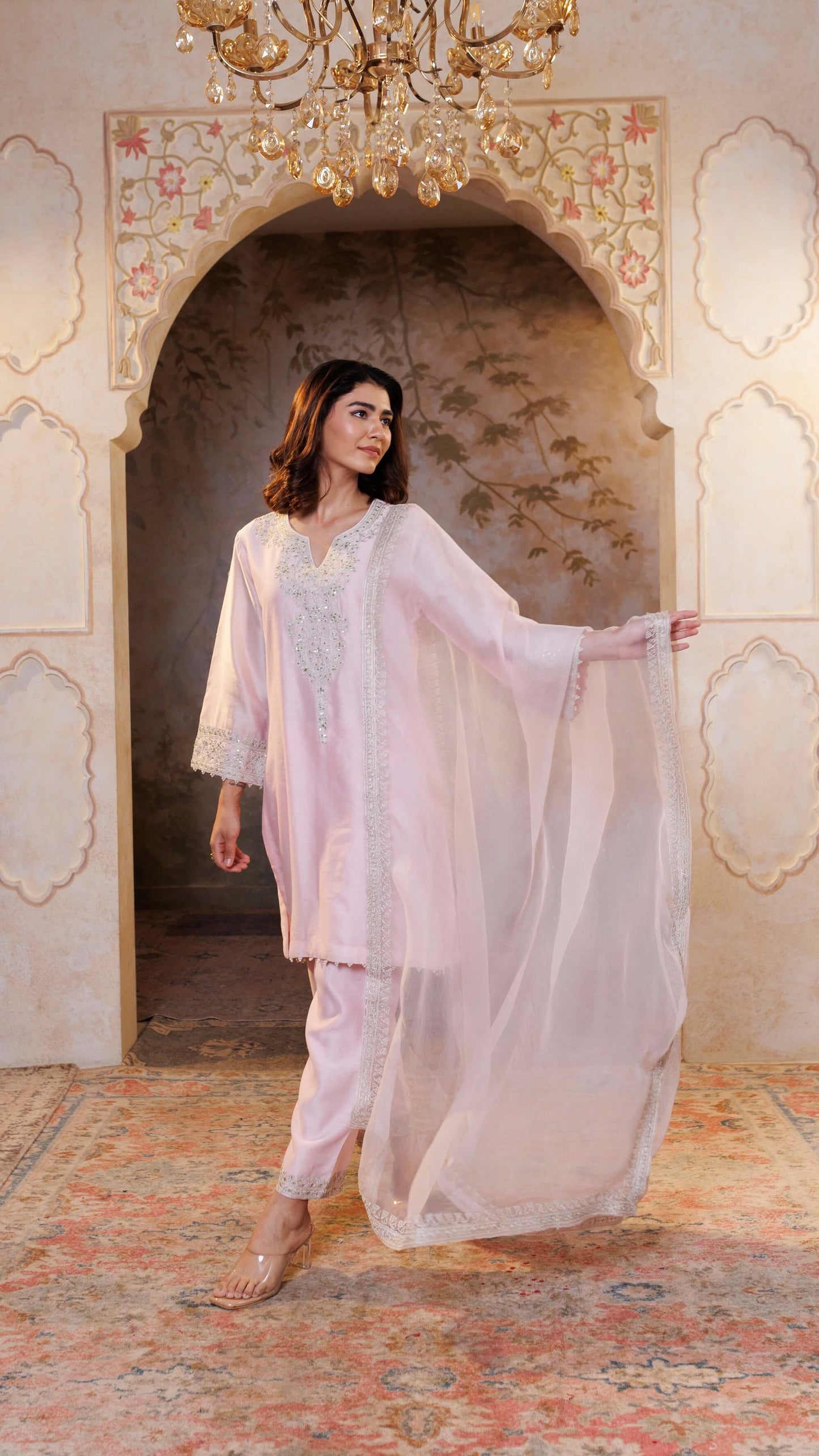 Baby Pink Suhana Kurta with Embroidered Pants
