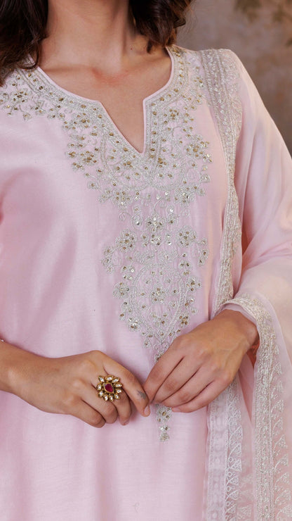 Baby Pink Suhana Kurta with Embroidered Pants