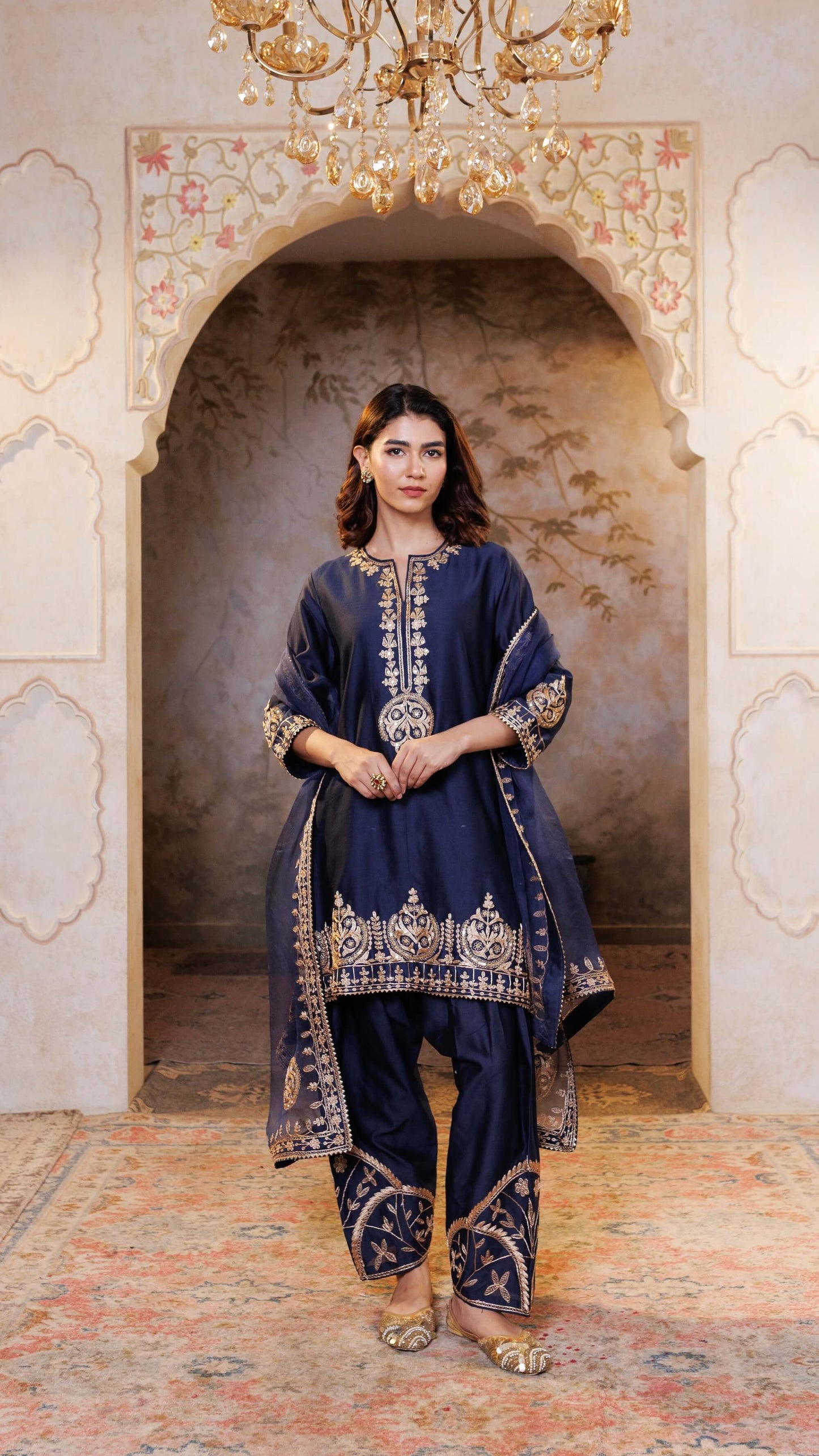 Navy Noor Chanderi Silk Suit