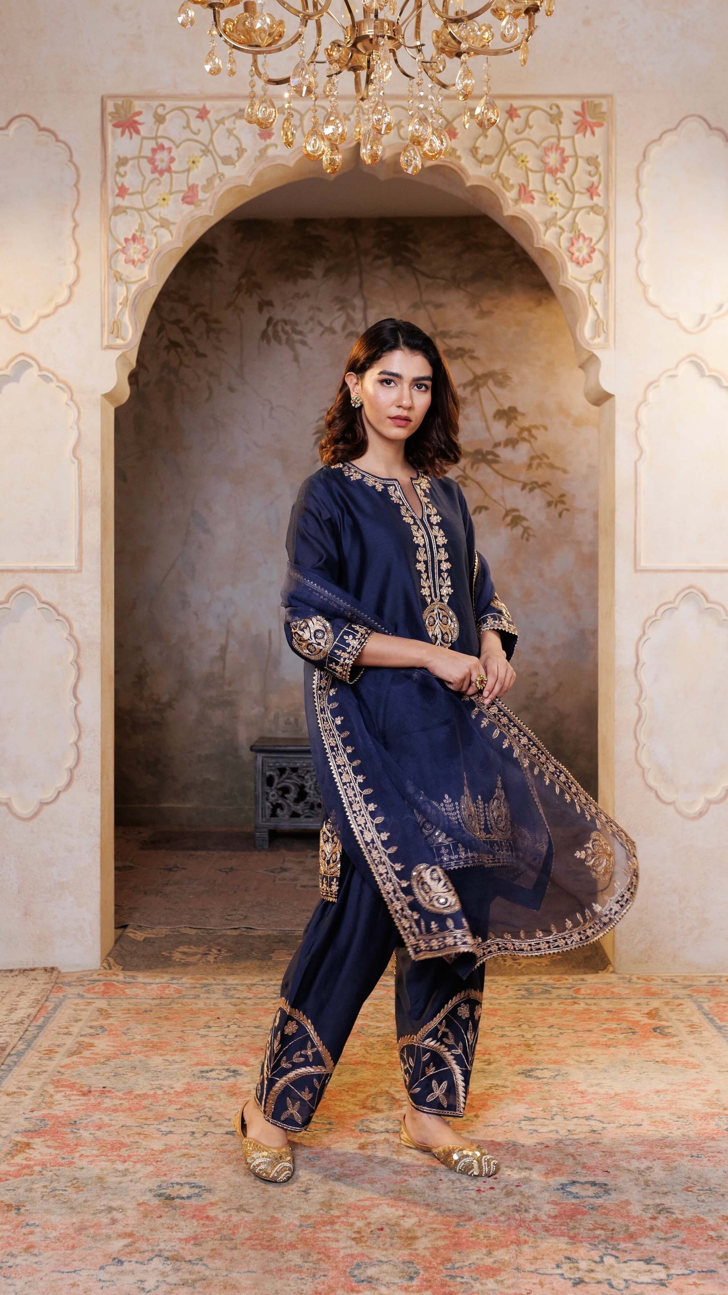 Navy Noor Chanderi Silk Suit