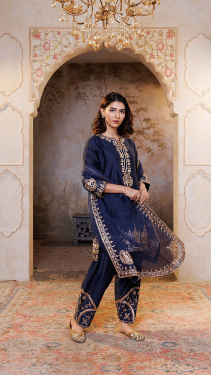 Navy Noor Chanderi Silk Suit