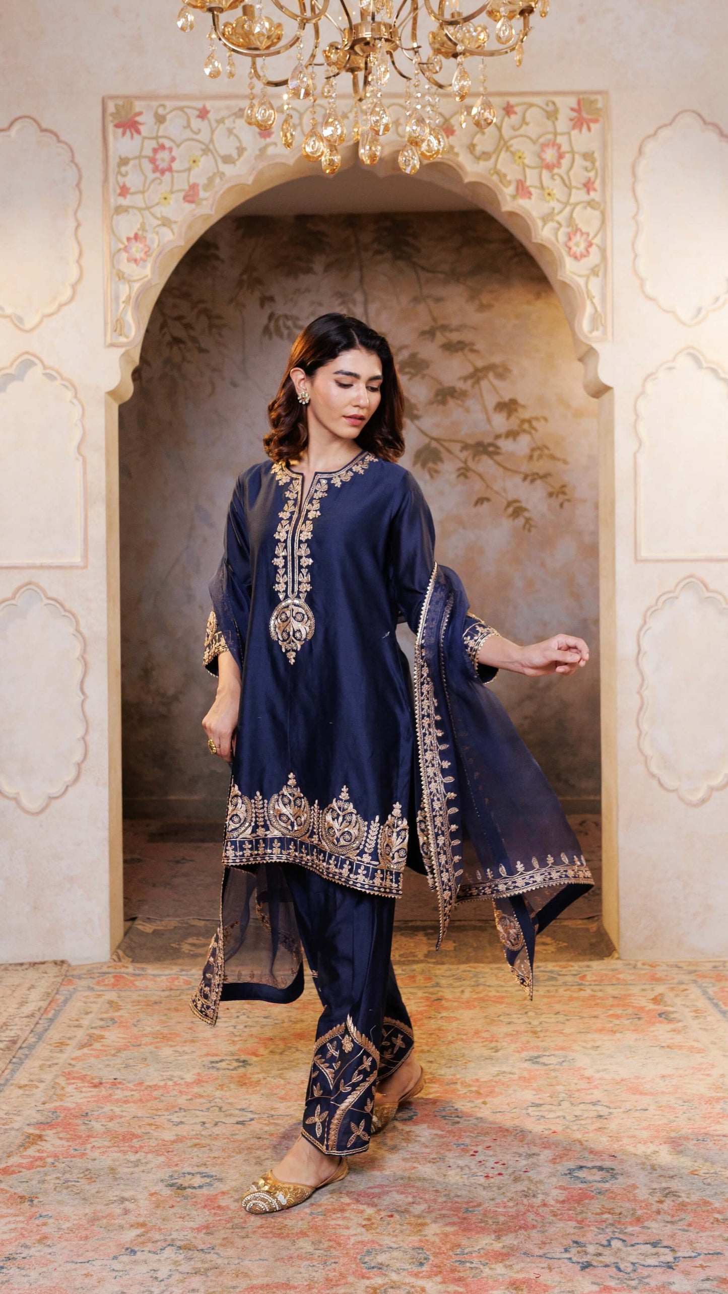 Navy Noor Chanderi Silk Suit