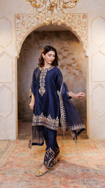 Navy Noor Chanderi Silk Suit