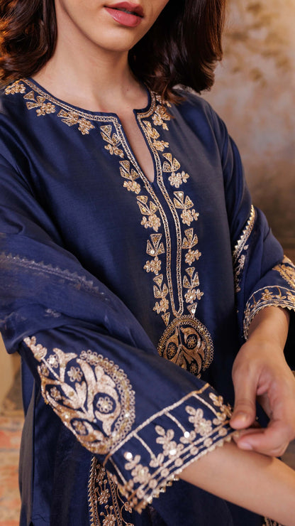 Navy Noor Chanderi Silk Suit