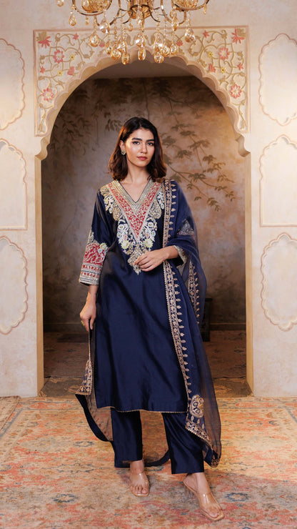 Navy Mehr Chanderi Silk suit