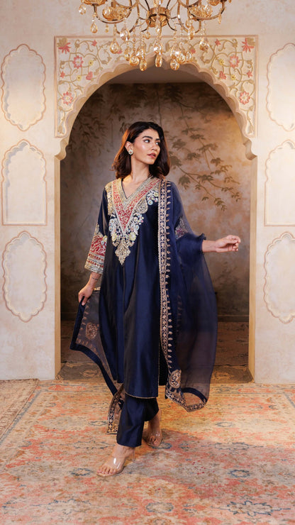 Navy Mehr Chanderi Silk suit