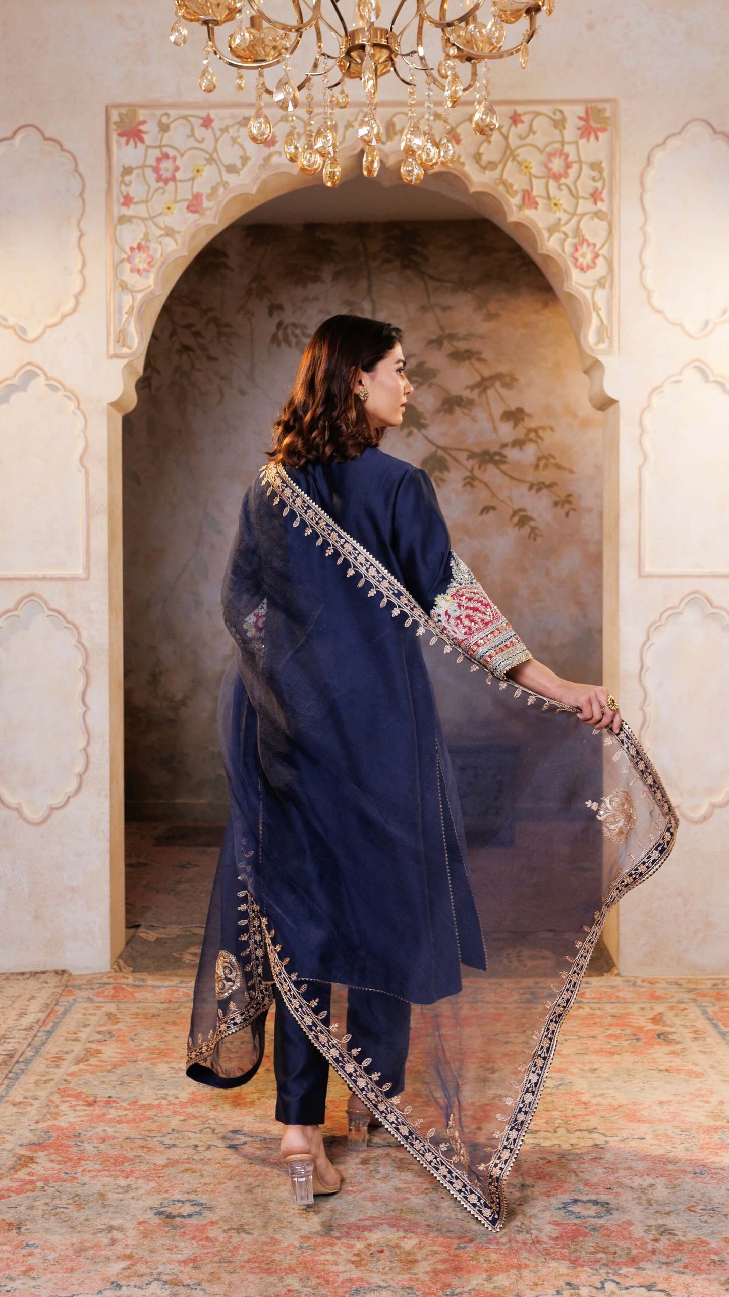 Navy Mehr Chanderi Silk suit