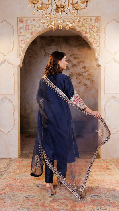Navy Mehr Chanderi Silk suit