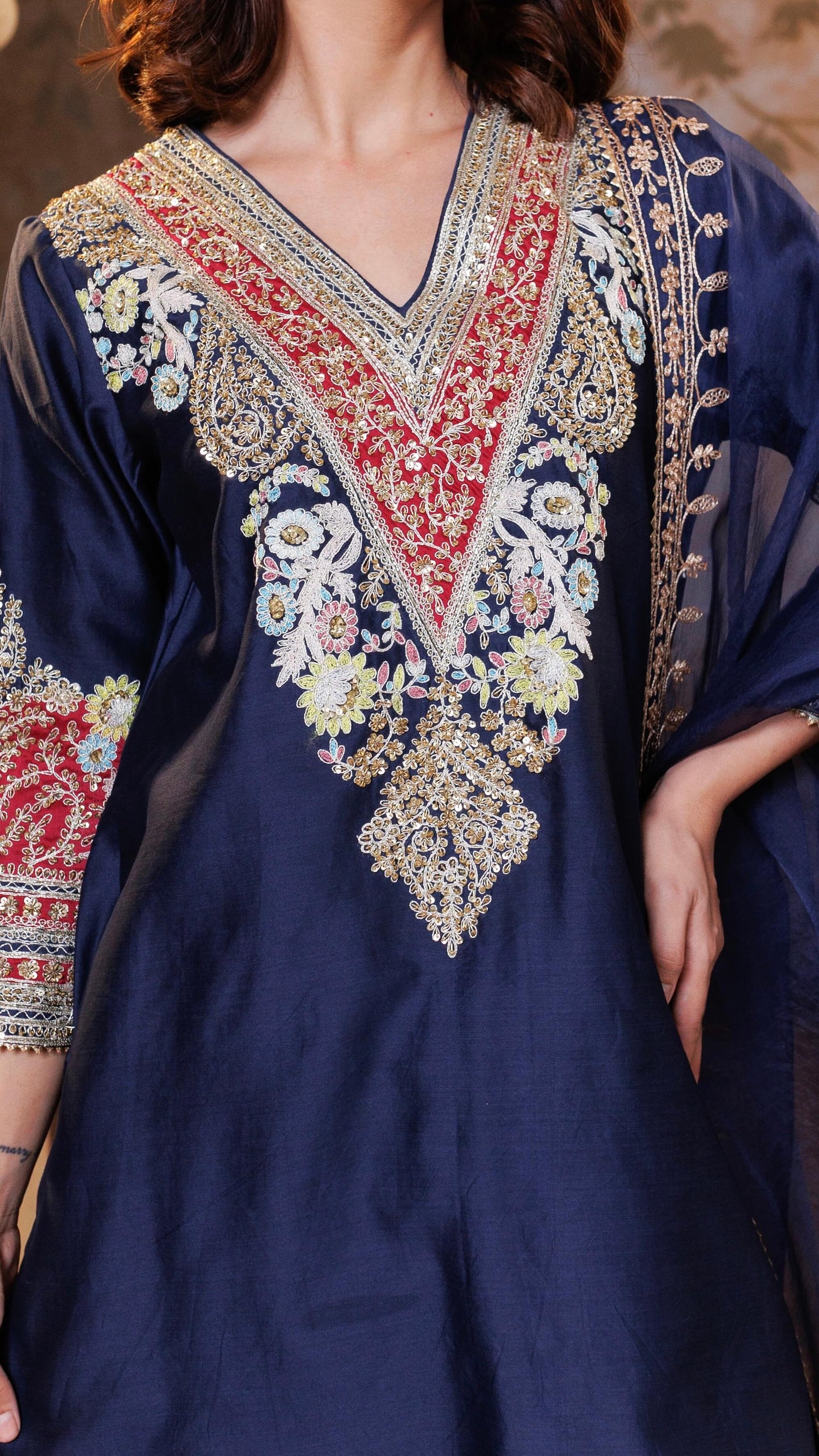 Navy Mehr Chanderi Silk suit