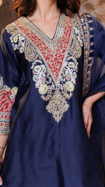 Navy Mehr Chanderi Silk suit