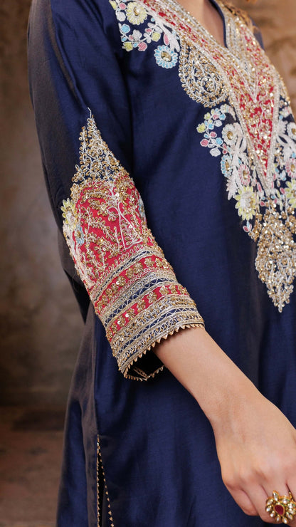 Navy Mehr Chanderi Silk suit