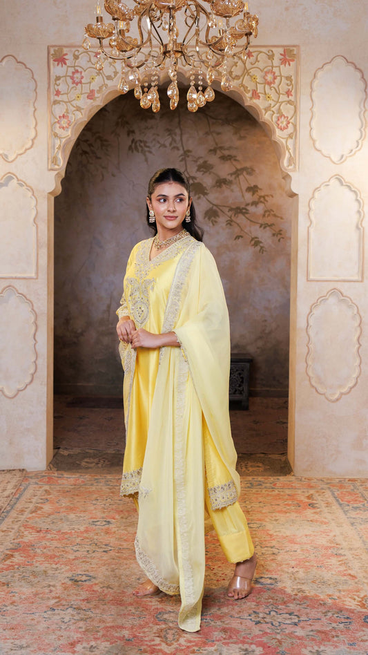 Lemon Rohini Kurta with Farshi Salwar