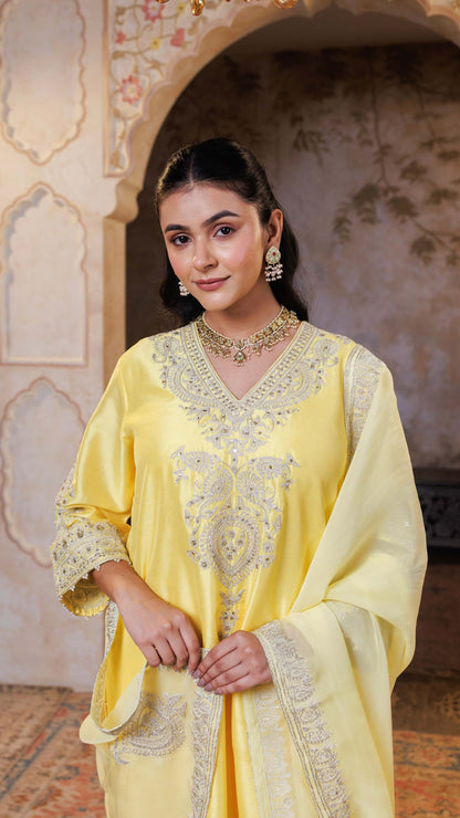 Lemon Rohini Kurta with Farshi Salwar