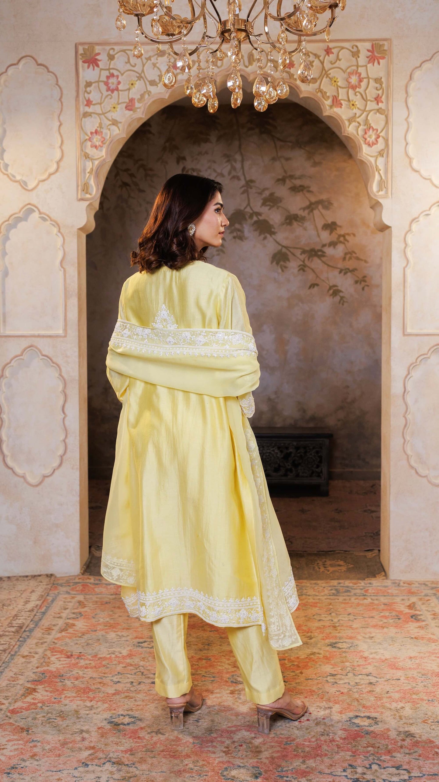 Butter Yellow Abha Kurta with Pants and Potli