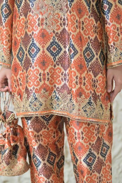 Beige Patola Embroidered Phiran Co-ord