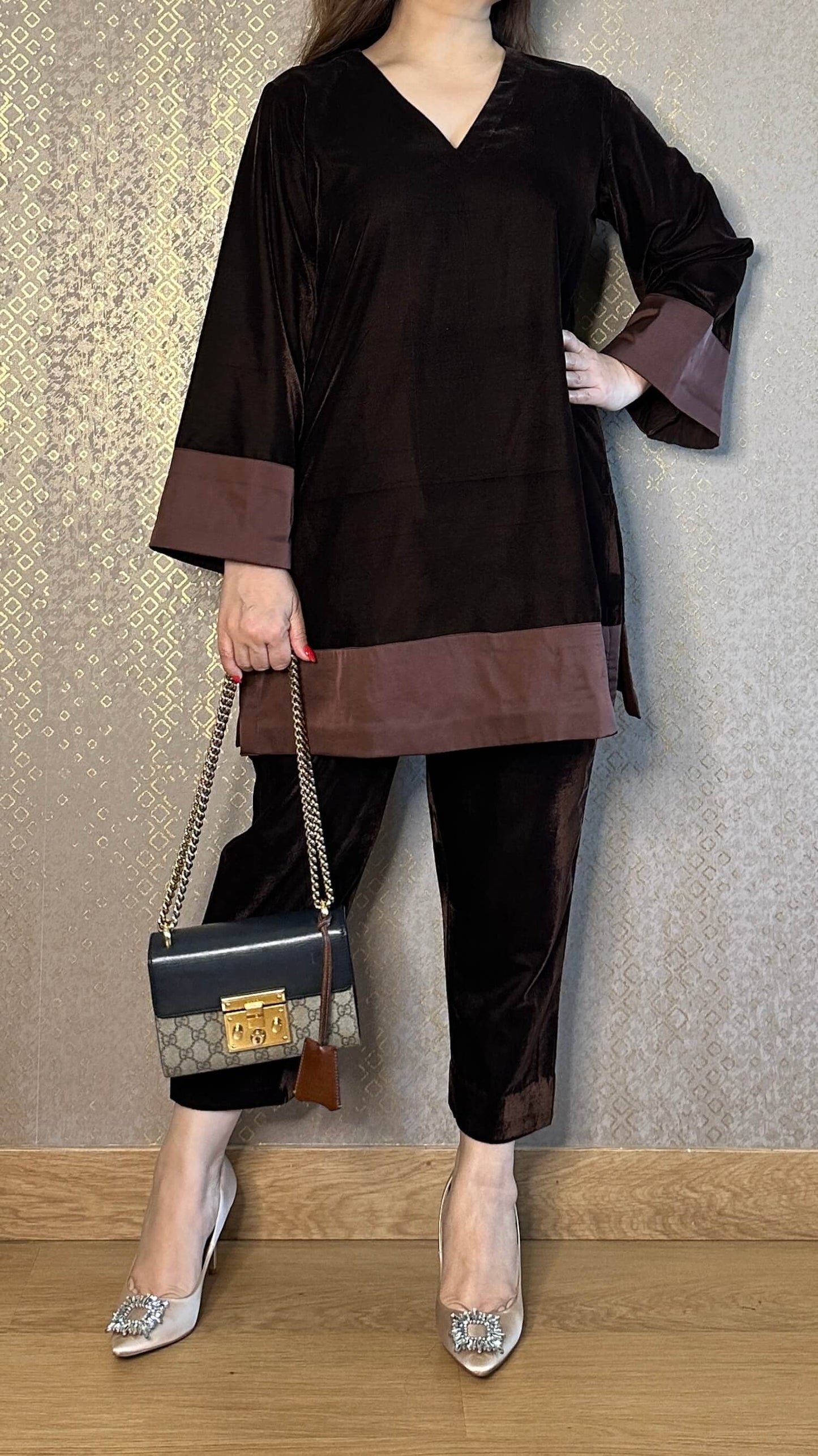 Chocolate Brown velvet Co-ord Set