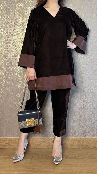Chocolate Brown velvet Co-ord Set