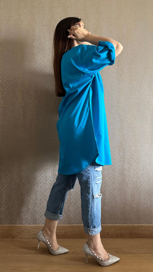 Minty Blue Oversized Cotton Shirt