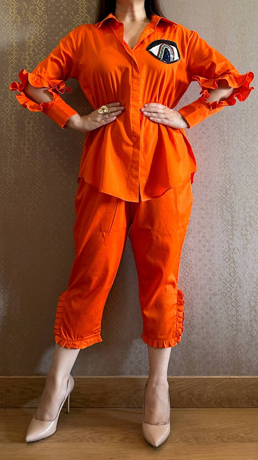 Tangy Orange Evil Eye Hand Embroidered Co-ord Set