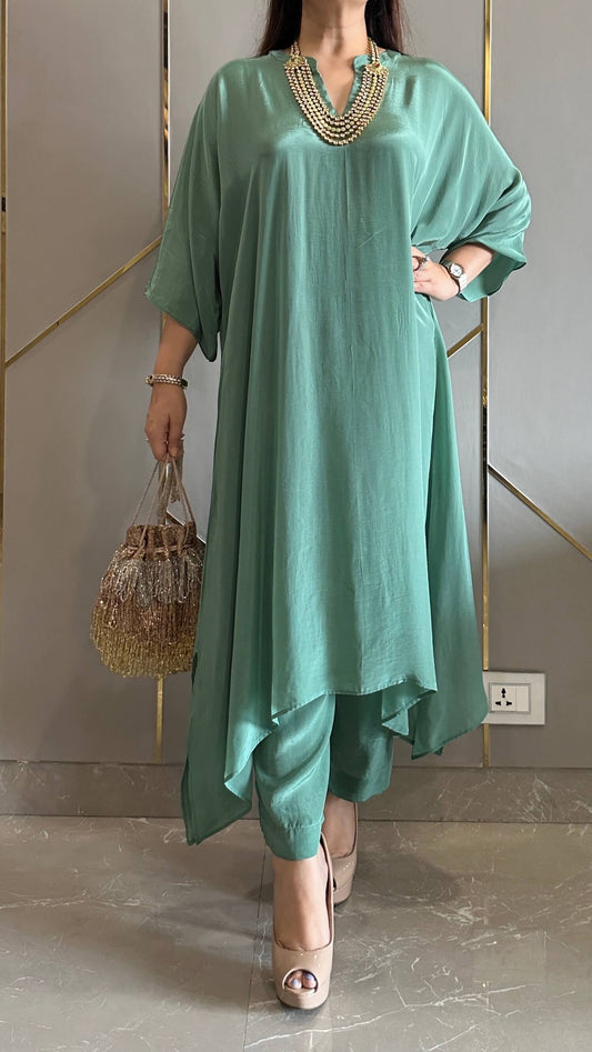 Ocean Green High Low Crepe Co-ord