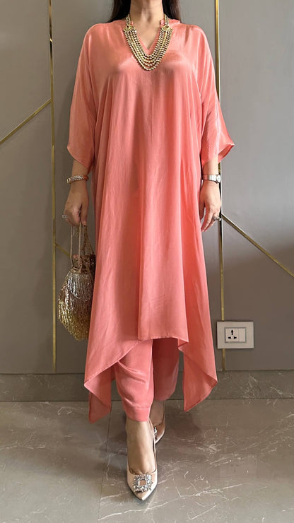Peach High Low Crepe Co-ord