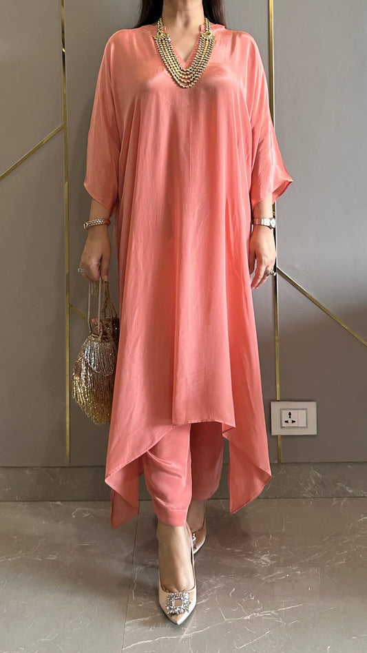 Peach High Low Crepe Co-ord