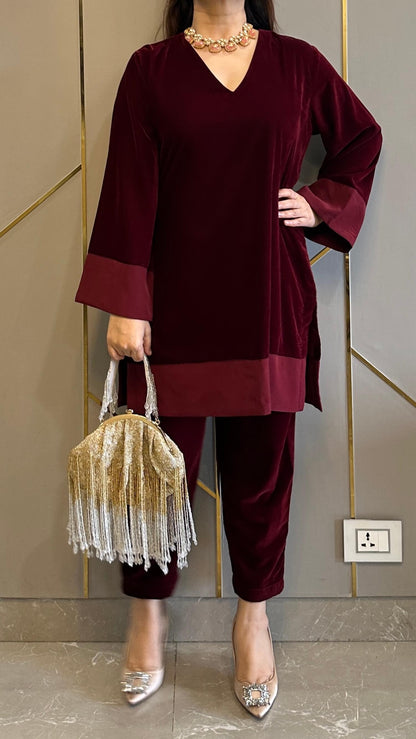 Maroon Velvet Co-ord Set